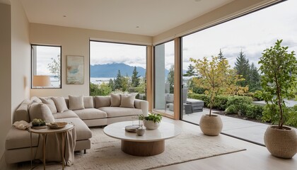 Wall Mural - Gorgeous living room featuring elegant hardwood flooring in a newly built highend residence
