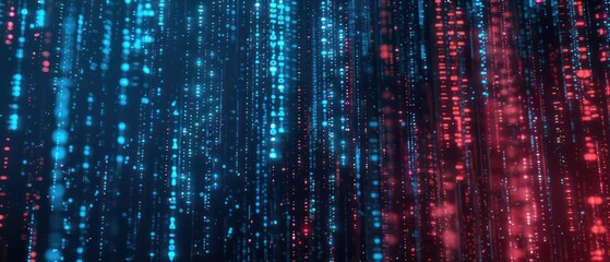 data science or artificial intelligence digital background featuring blue and red binary code waves