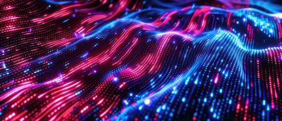 data science or artificial intelligence digital background featuring blue and red binary code waves