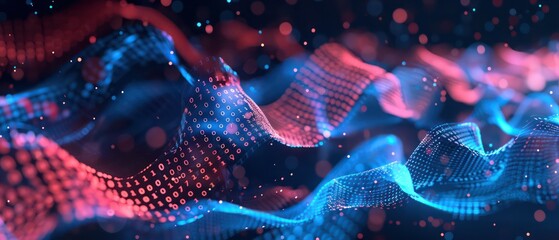 data science or artificial intelligence digital background featuring blue and red binary code waves