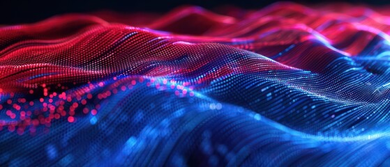 data science or artificial intelligence digital background featuring blue and red binary code waves