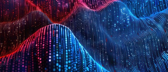 data science or artificial intelligence digital background featuring blue and red binary code waves