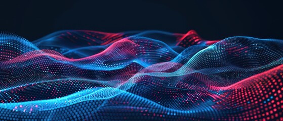data science or artificial intelligence digital background featuring blue and red binary code waves
