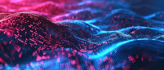 data science or artificial intelligence digital background featuring blue and red binary code waves