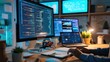 © InfiniteFlow - A focused software developer codes on a dual monitor setup in a modern office environment with a minimalist aesthetic. AIG41
