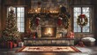 © Stock Source Studio - cozy living room decorated for the holidays with a festive Christmas tree and glowing fireplace cut out on an isolated minimalistic background