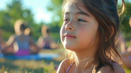 Poster - A young girl with curly hair is happily standing on the grass in the park. She is smiling, having fun, and enjoying her leisure time in nature AIG50