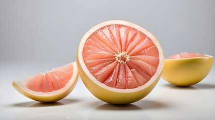 Wall Mural - Sliced pomelo with a white backdrop