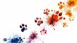 © Phoophinyo - A footprints, paw print path Dog paws. Kitten. Paw prints of bright colors of animals, silhouettes on a white background.
