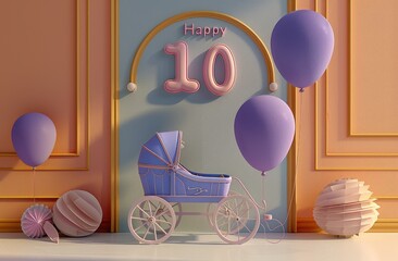 Wall Mural - Word text with holiday 10, birthday child, celebrating special occasions with festive greetings, joyous wishes, and vibrant decorations for memorable festivities and joyful gatherings with baby.