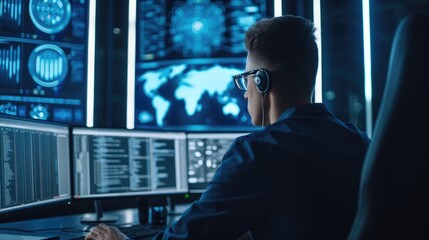 Skilled programmer coding engineering code while sitting at computer and looking at desktop with programming system. Professional website developer planning website develop plan. Technology. AIG42.