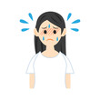 © nagamushi studio - 発熱して汗をかく女性。フラットなベクターイラスト。Feverish and sweating woman.  Flat vector illustration.