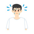 © nagamushi studio - 発熱して汗をかく男性。フラットなベクターイラスト。Feverish and sweating man.  Flat vector illustration.