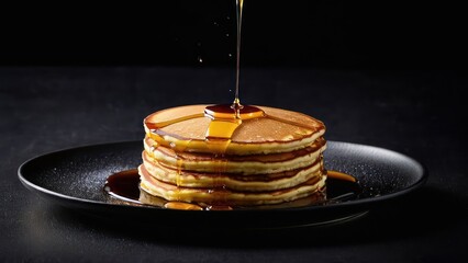 Wall Mural - Intimate Maple Syrup Drizzle on Stacked Pancakes