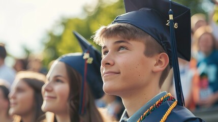 Wall Mural - A high school student at a graduation with his cap and gown