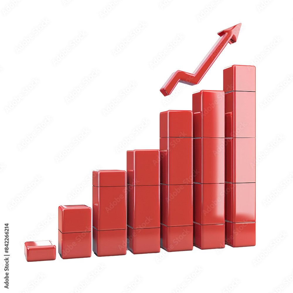 Red 3D bar chart with upward arrow, representing growth and financial ...