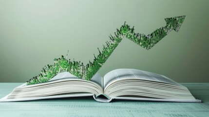 Financial Knowledge Growth Concept - Open Book Pages Shaped as Growing Graph