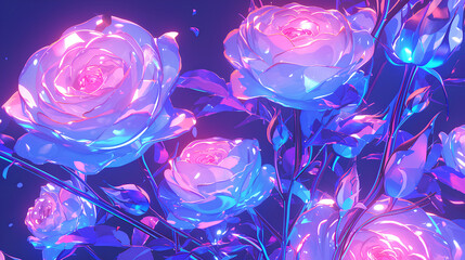 Wall Mural - Rose flowers neon rainbow colors in the background