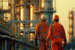 © Degimages - Workers in protective gear, LNG terminal, pipeline, storage tanks, safety, industrial setting.