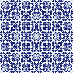 Naklejka na meble Seamless geometric pattern in blue and white, with Islamic ornaments. Versatile design for various creative projects, suitable for decoration, fabrics, textiles, backdrops, wallpapers, etc.