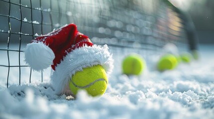 Wall Mural - Beautiful Merry Christmas and New year concept with tennis balls play. Close up, sport lifestyle