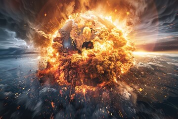 Wall Mural - Planet Earth exploding from nuclear blast. Explosion of atomic bomb. Apocalypse, world war