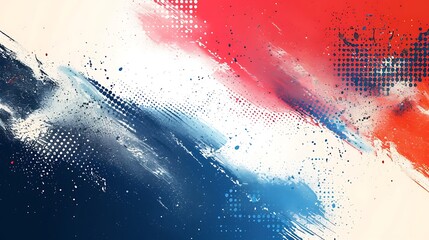 a dynamic abstract background in blue, red, and white tones, incorporating halftone brush effects. v