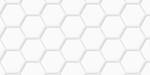 Abstract pattern with hexagonal white and gray technology line paper background. Hexagonal 3d vector grid tile and mosaic structure mess cell. white and gray hexagon honeycomb geometric copy space.