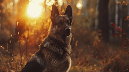 Wall Mural - A large brown and black dog is sitting in the grass