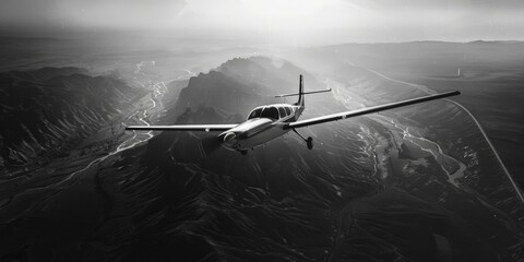 Wall Mural - Small airplane over mountains