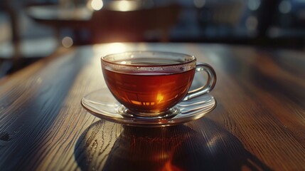 Wall Mural - Cup of Tea on Wooden Table