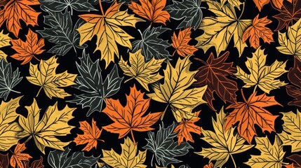 Wall Mural - Dry maple leaves in autumn background pattern illustration.