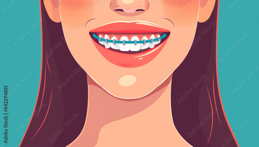 Illustration of a smiling girl with braces on her teeth, showing dental ...