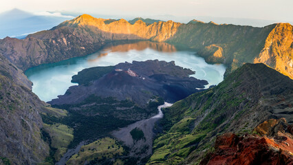 The view of Lake Segara Anak on Mount Rinjani, Indonesia