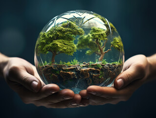 Wall Mural - World with green hands background