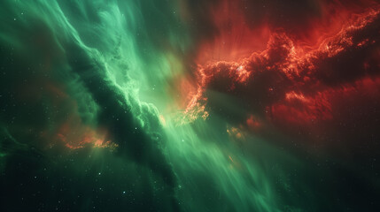 Wall Mural - Green and red space cosmic backdrop, northen light
