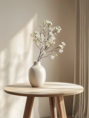 Canvas Print - White vase on wooden table