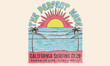 © riaz - California surfing club. Beach paradise. Palm tree sketch. Tropical flower with beach design. Summer vibes graphic print design.