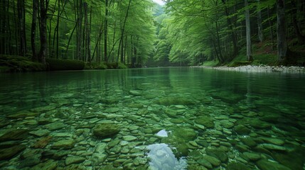 Poster - Crystal clear river in the interior of the forest 