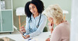 © peopleimages.com - Woman, doctor and consulting patient with tablet for medication, prescription or diagnosis at hospital. Female person talking to client for consultation, dosage or medical results at office or clinic
