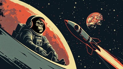 Vector of a monkey astronaut looking out of a rock 7 2