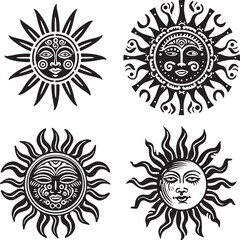 Wall Mural - Collection of sun face doodle sketch image Pro Vector 