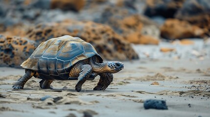 Wall Mural - photo of Sea turtle in the Galapagos island : Generative AI