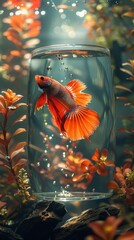 Wall Mural - Colorful Betta Fish under Sunlight in a Glass Bowl