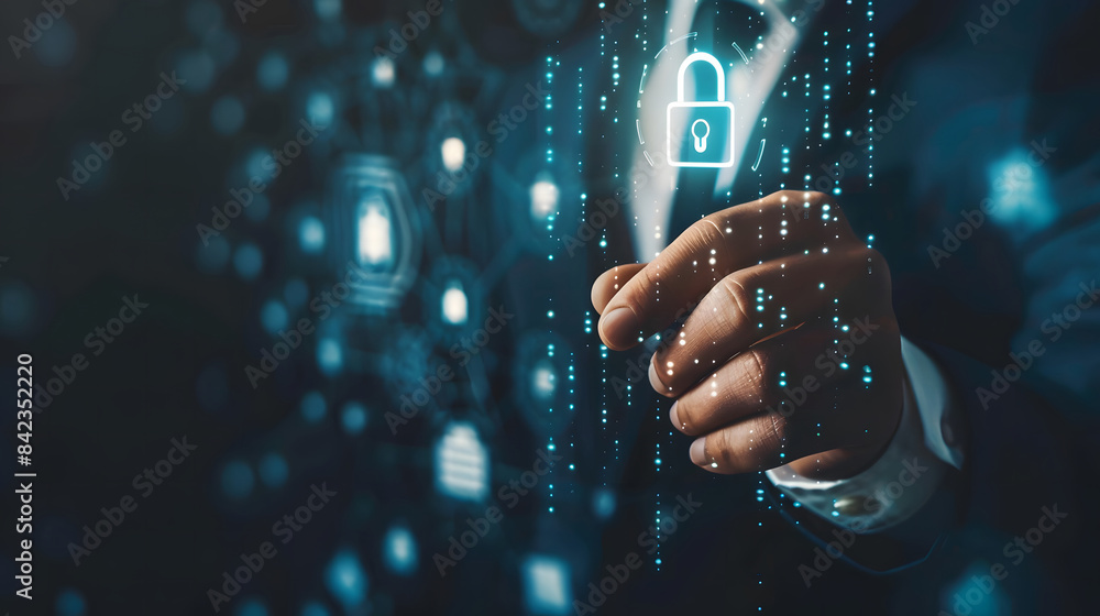 Zero trust security concept, Businessman touching virtual zero trust icon for business information security network design