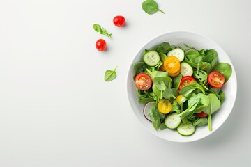 Wall Mural - healthy vegan lunch bowl with on a light background. vegetables salad. Top view. Copy space, Generative ai