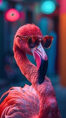 Wall Mural - flamingo in sunglasses on summer background