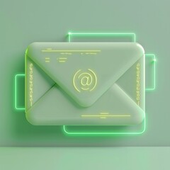 Wall Mural - 3D Icon of an Envelope with Digital Screen on Pastel Green Background, AI Generative