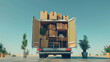 © Wararat - A moving truck brimming with boxes and furniture under a vibrant blue sky, symbolizing a smooth and hassle-free relocation service, with items carefully arranged.