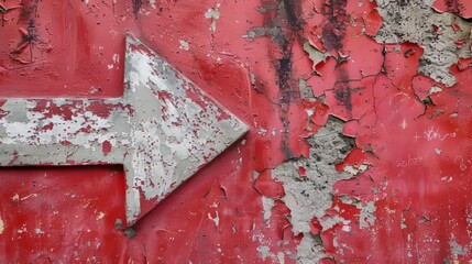 Right arrow icon painted on a rough red concrete wall, highlighting the rugged surface and imperfections with raw realism